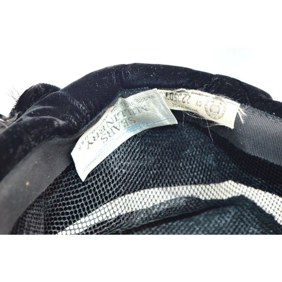 1950s Black Velvet Ostrich Feather Breton Hat Sear - Picture 6 of 6